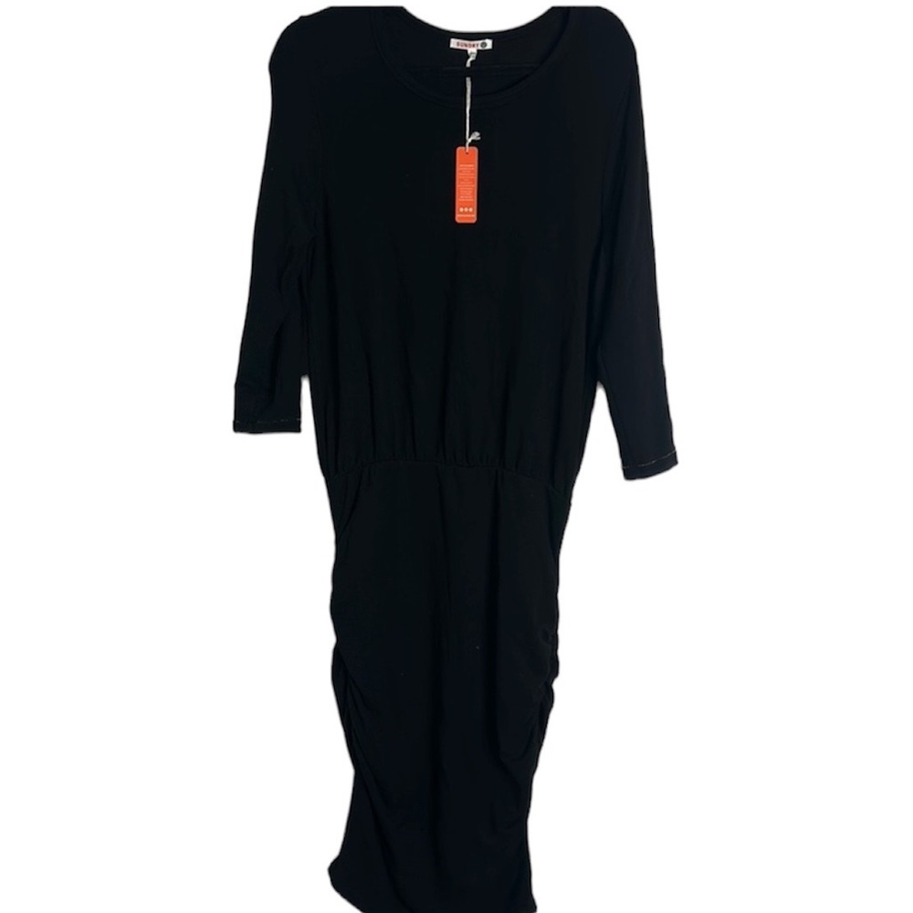 Sundry anthropology blousen rouched black midi dress size 3